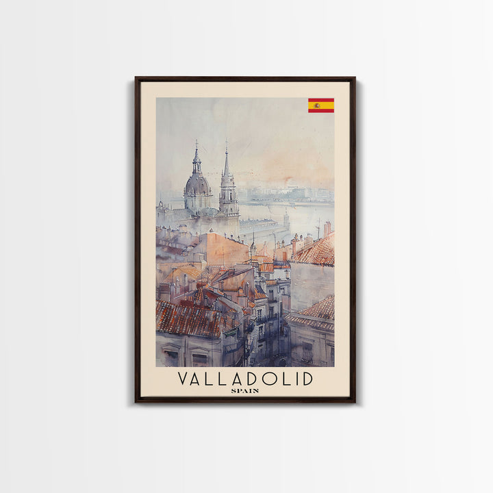 Valladolid Spain Travel Poster Framed Canvas Print, Watercolor Painting, Scenic Wall Art, Home Decor, Spanish Cityscape, Heritage Decor