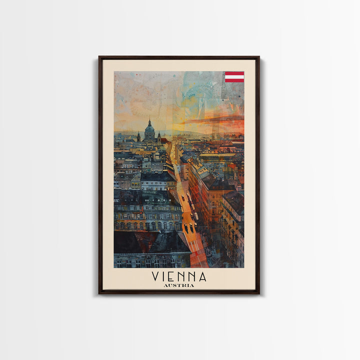 Vienna Austria Travel Poster Framed Canvas Print, Watercolor Painting, Historic Wall Art, Home Decor, Austrian Cityscape, Elegant Decor