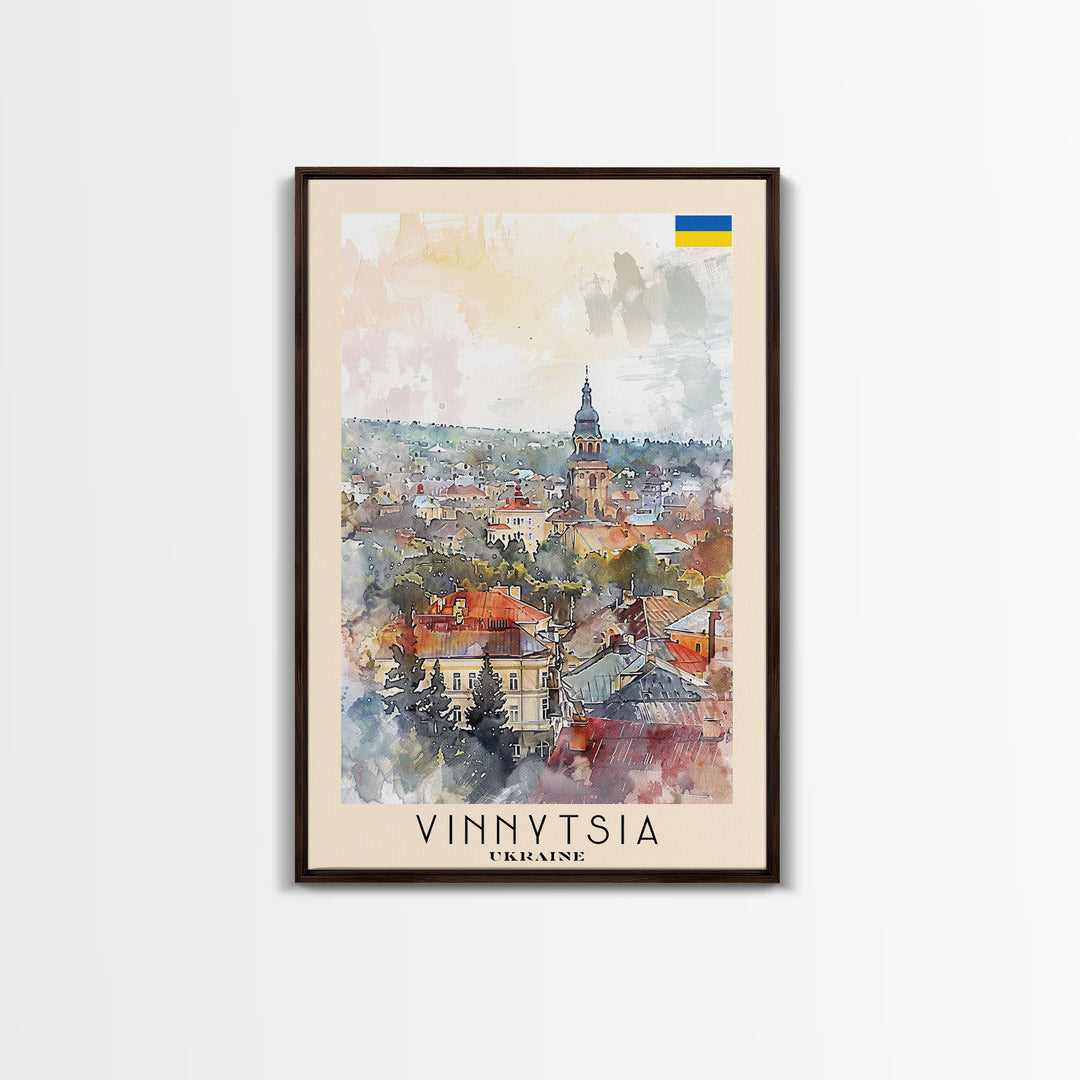 Vinnytsia Ukraine Travel Poster Framed Canvas Print, Watercolor Painting, Scenic Wall Art, Home Decor, Ukrainian Landscape, Classic Art