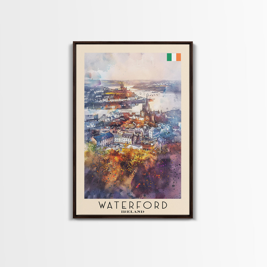 Waterford Ireland Travel Poster Framed Canvas Print, Watercolor Painting, Scenic Wall Art, Home Decor, Irish Landscape, Perfect Gift