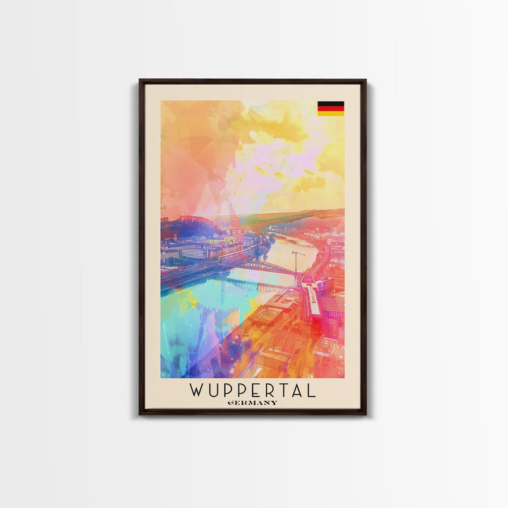 Wuppertal Germany Travel Poster Framed Canvas Print, Watercolor Painting, Urban Wall Art, Home Decor, German Cityscape, Artistic Gift