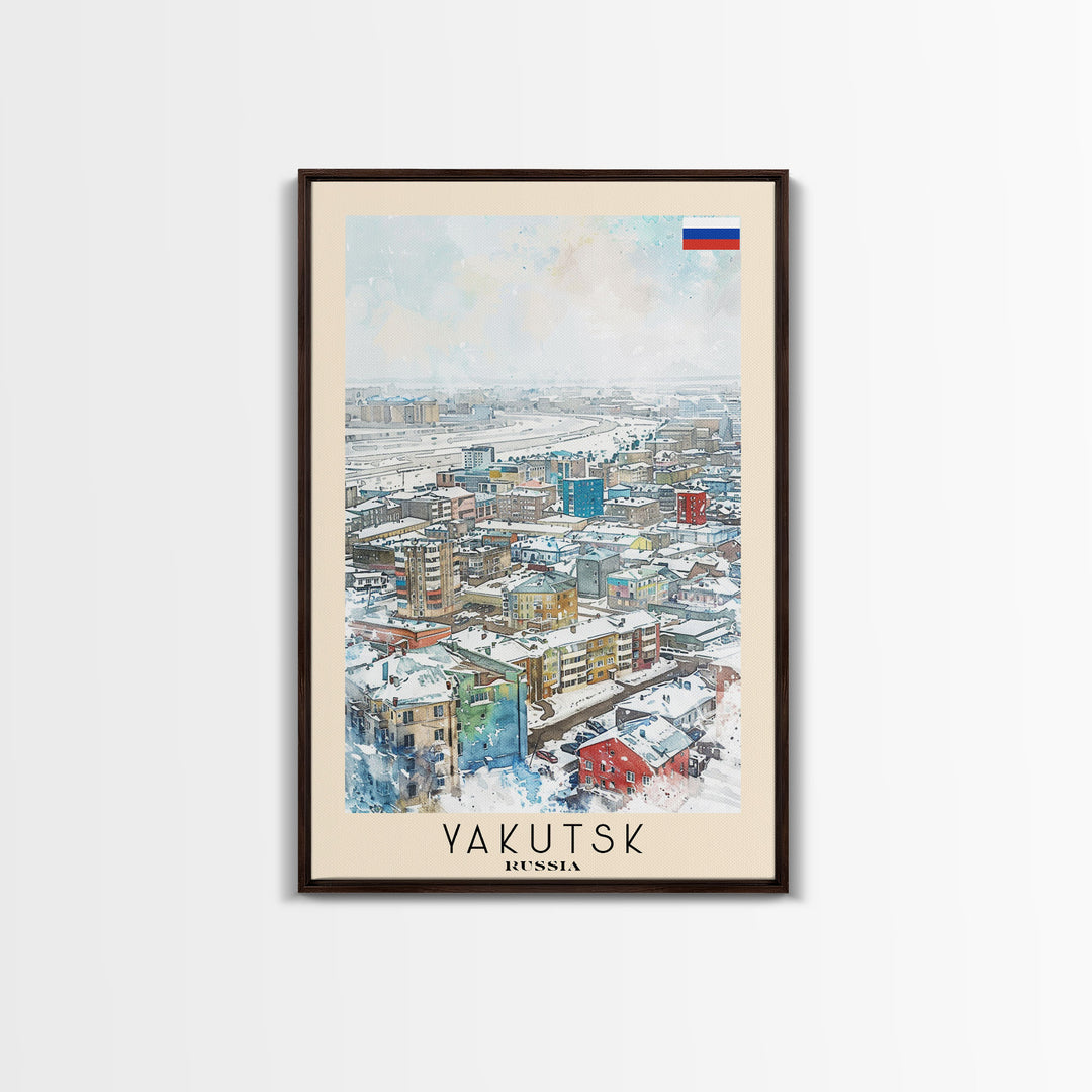 Yakutsk Russia Travel Poster Framed Canvas Print, Watercolor Painting, Scenic Wall Art, Home Decor, Russian Landscape, Unique Gift