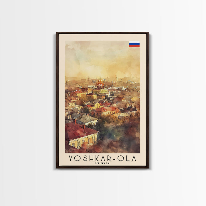 Yoshkar-Ola Russia Travel Poster Framed Canvas Print, Watercolor Painting, Urban Wall Art, Home Decor, Russian Cityscape, Gift for Her