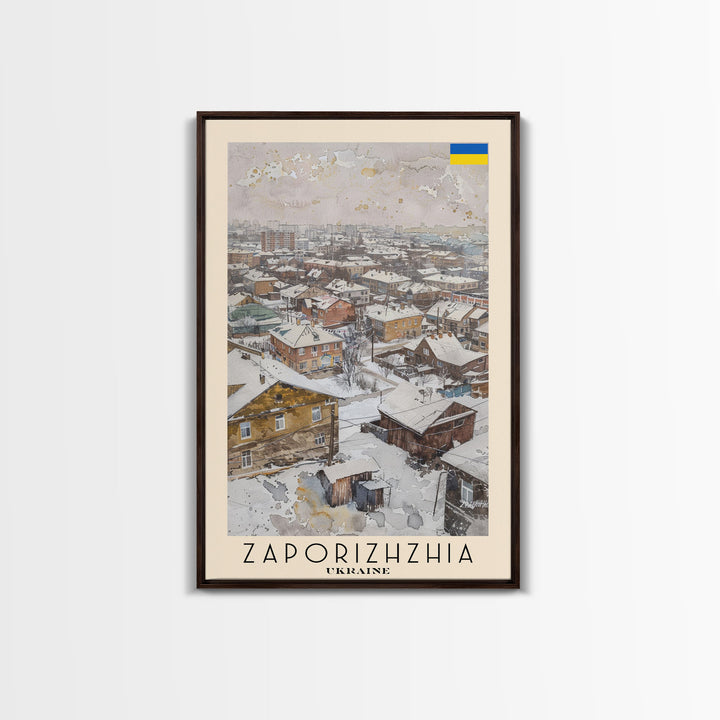 Zaporizhzhia Ukraine Travel Poster Framed Canvas Print, Watercolor Painting, Scenic Wall Art, Home Decor, Ukrainian Landscape, Special Gift