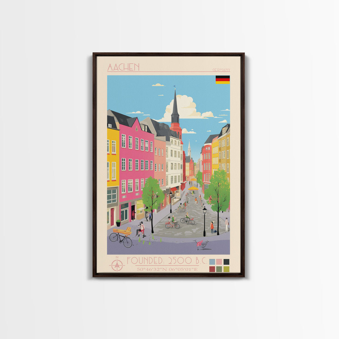 Aalborg Denmark Travel Poster Framed Canvas Print, Midcentury Modern Art, Pop Art Decor, Wall Art, Vacation Gift, Living Room Decoration, Scenic Print