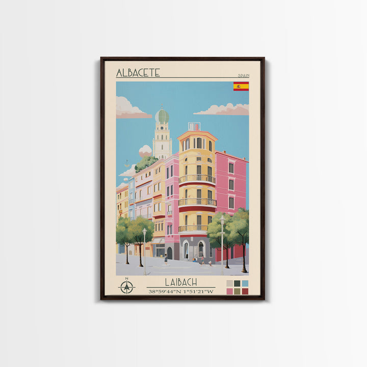 Albacete Spain Travel Poster Framed Canvas Print, Midcentury Modern Art, Pop Art Decor, Scenic View Wall Art, Vacation Gift, Home Decoration, Living Room Print