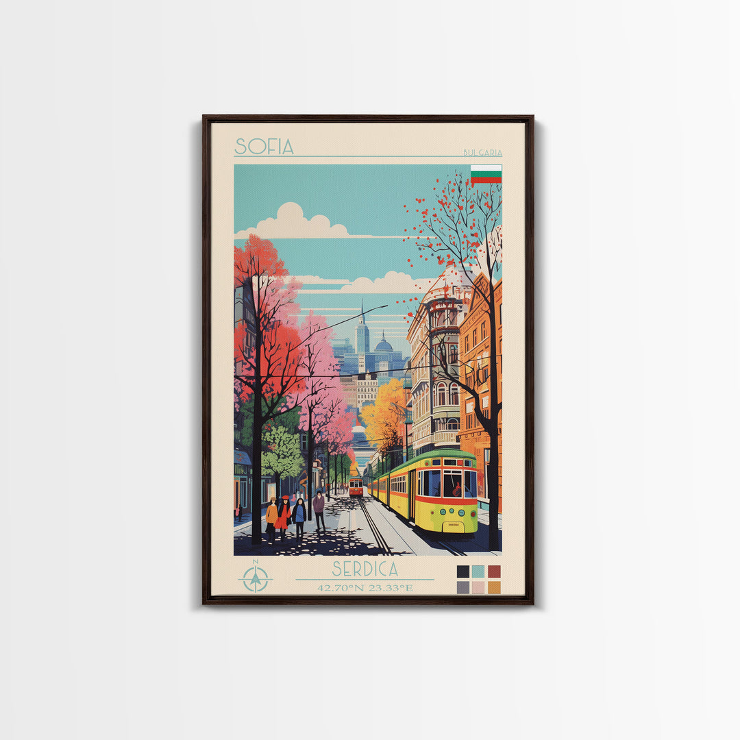 Sofia Bulgaria Travel Poster Framed Canvas Print, Midcentury Modern Art, Pop Art Wall Decor, Home Decor, Vacation Gift