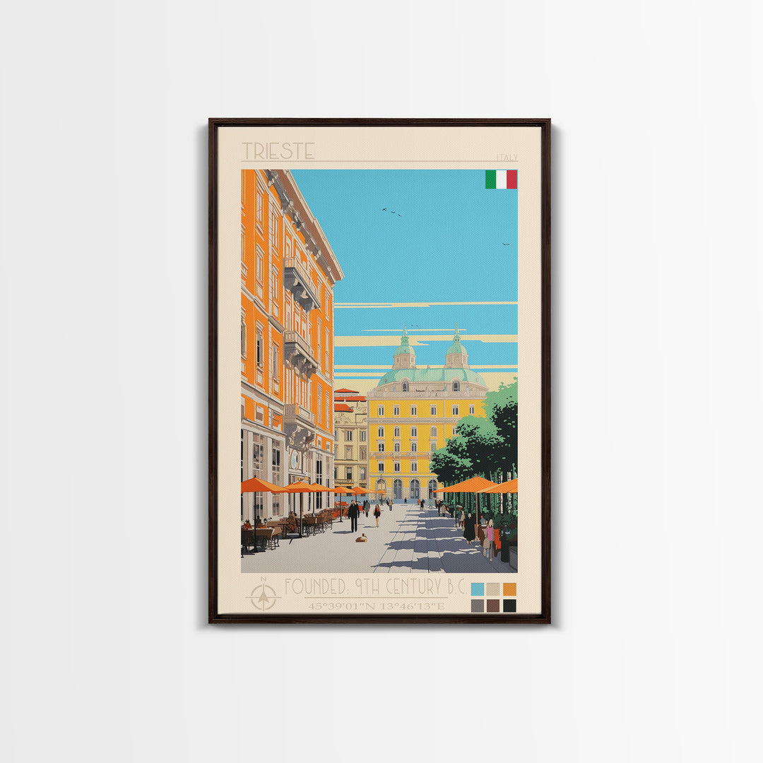 Trieste Italy Travel Poster Framed Canvas Print, Midcentury Modern Art, Pop Art Wall Decor, Living Room Art, Home Decoration