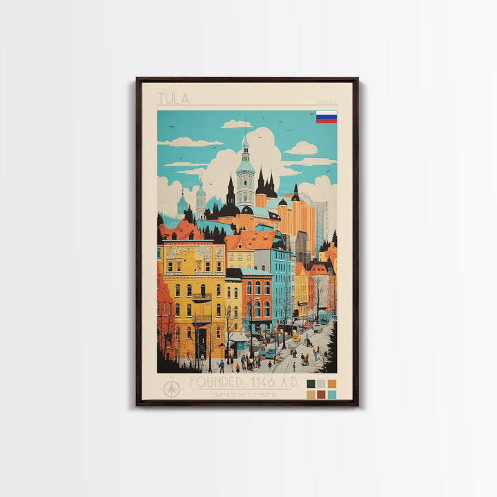 Tula Russia Travel Poster Framed Canvas Print, Midcentury Modern Art, Pop Art Wall Decor, Living Room Art, Vacation Gift