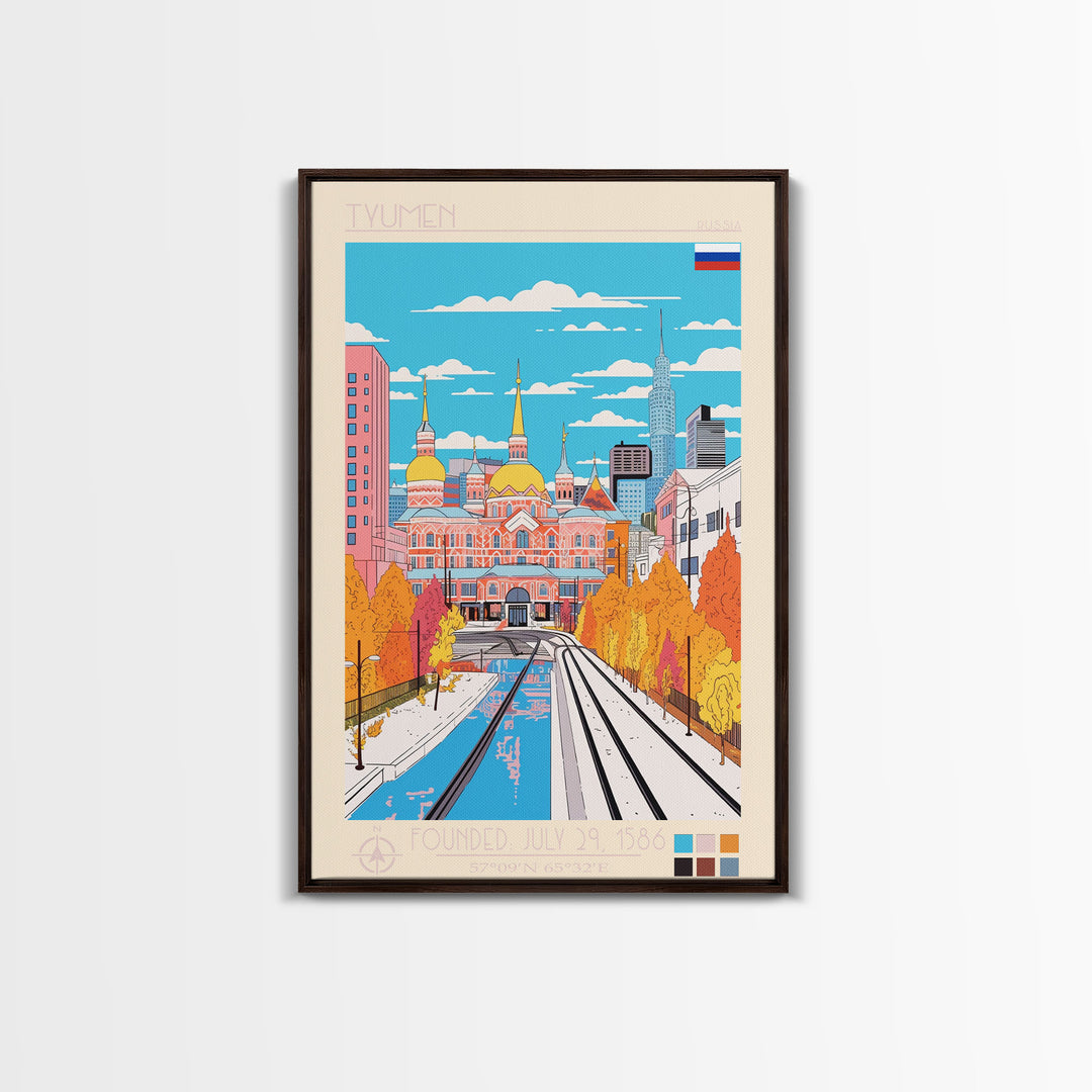 Tyumen Russia Travel Poster Framed Canvas Print, Midcentury Modern Art, Pop Art Wall Decor, Living Room Art, Scenic Wall Art