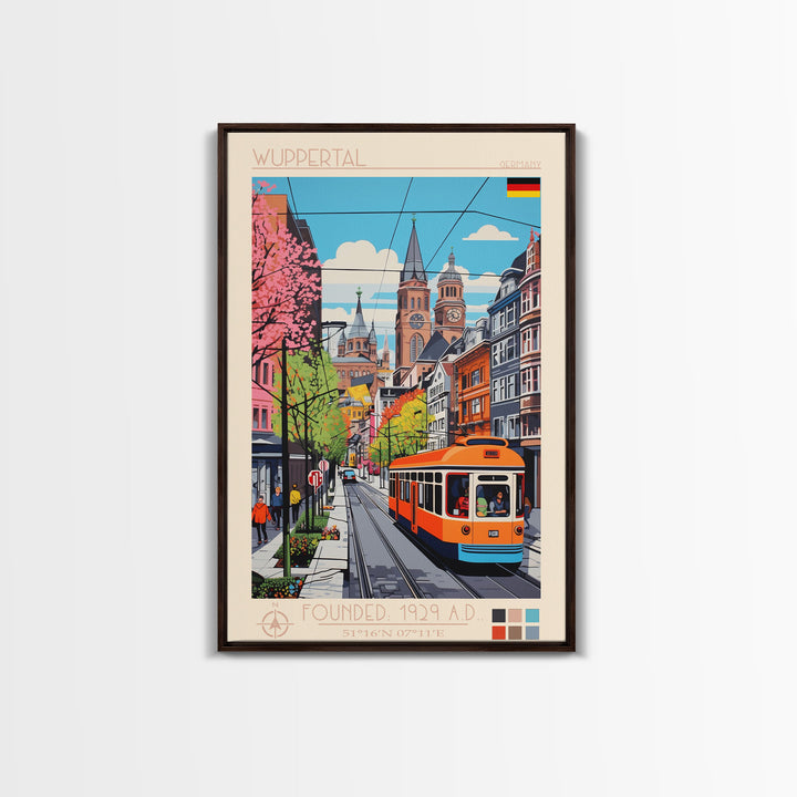 Wuppertal Germany Travel Poster Framed Canvas Print, Midcentury Modern Art, Pop Art Wall Decor, Living Room Art, Vacation Gift