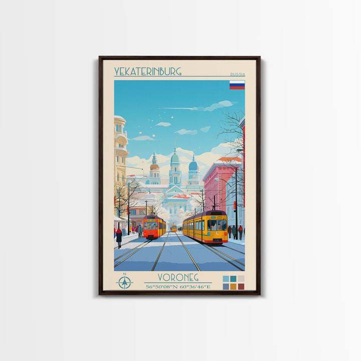 Yekaterinburg Russia Travel Poster Framed Canvas Print, Midcentury Modern Art, Pop Art Wall Decor, Living Room Art, Vacation Gift