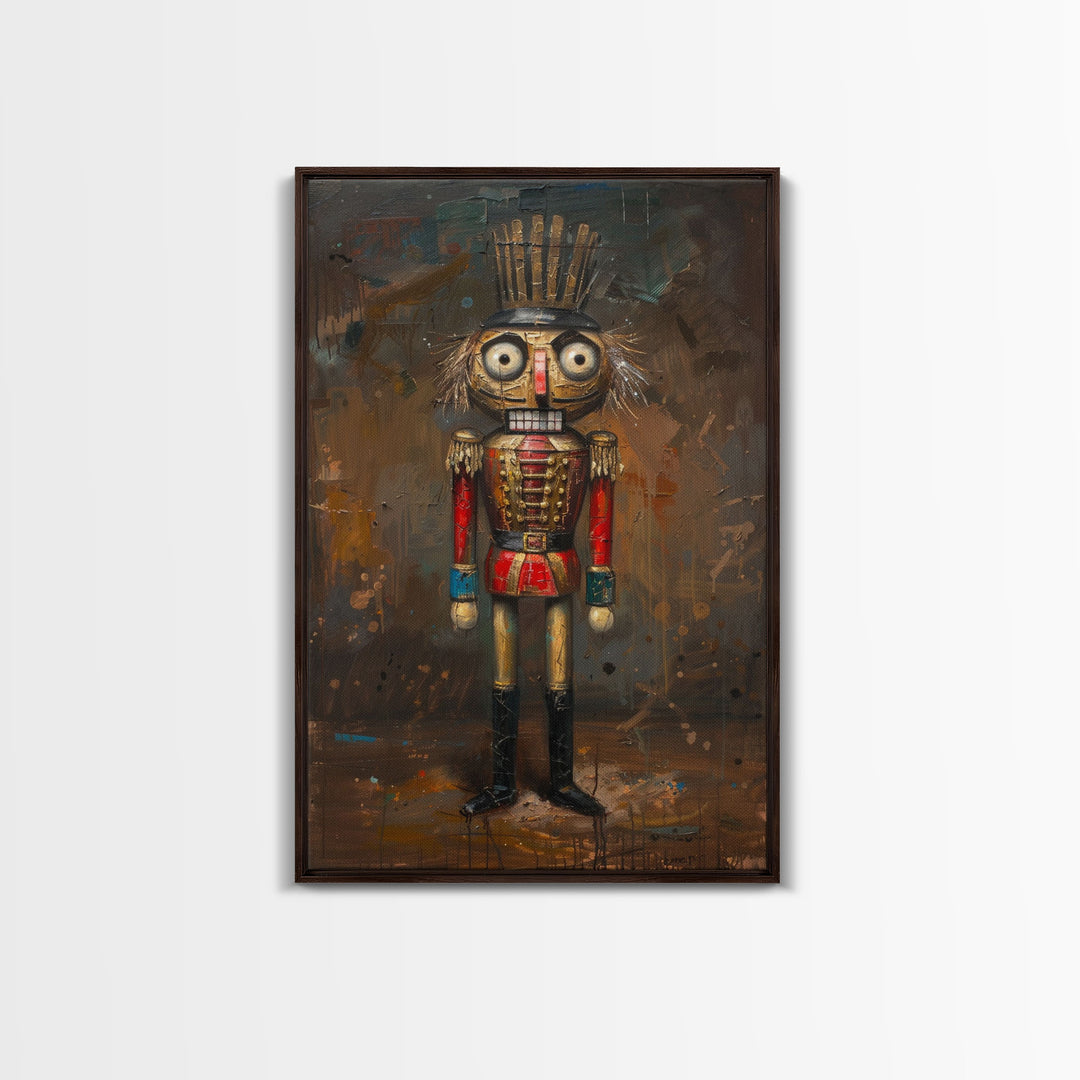 This Nutcracker has seen some things, framed canvas print, halloween decor, spooky season