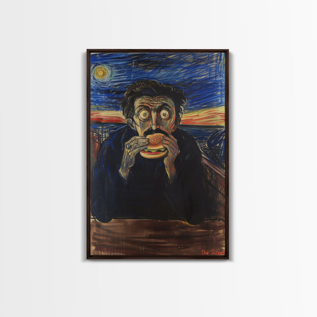 The Scream But With A Hamburger Halloween Artwork, Perfect for Adding a Touch of Spooky Humor to Your Wall Decor