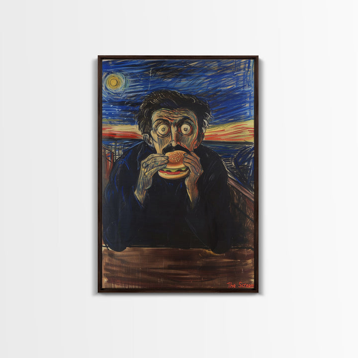 The Scream But With A Hamburger Halloween Artwork, Perfect for Adding a Touch of Spooky Humor to Your Wall Decor