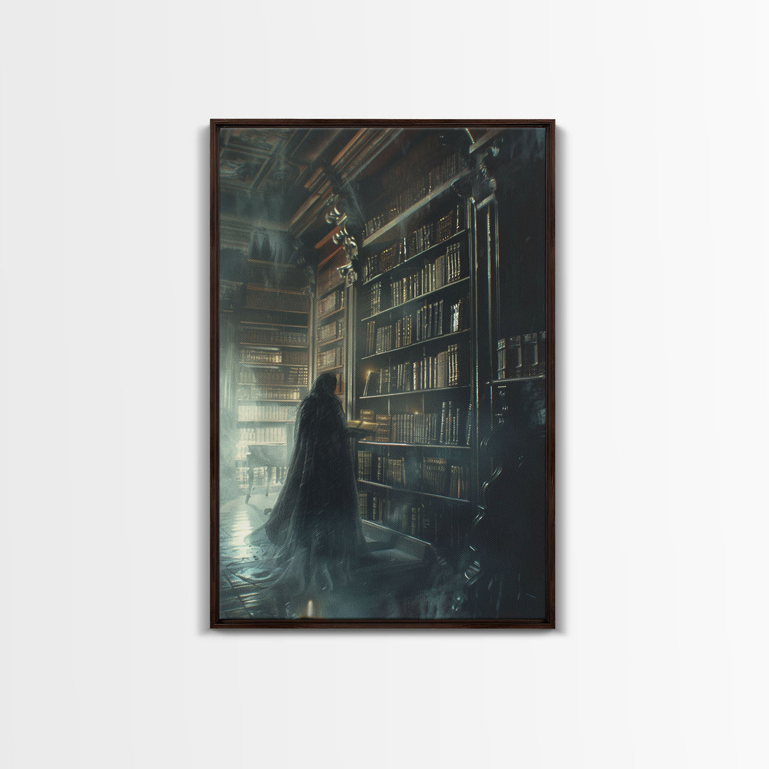 The Haunted Library Framed Canvas Print, Spooky Vibes Wall Art, Halloween Art, Halloween Props and Accessories, Home Decor Wall Art