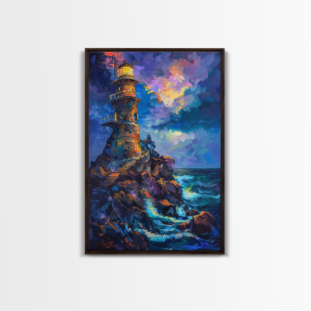 Stormy Lighthouse, Halloween Art Print, Spooky Home Decor, Framed Canvas Print, Creepy Art, Halloween Wall Decor, Seasonal Wall Art