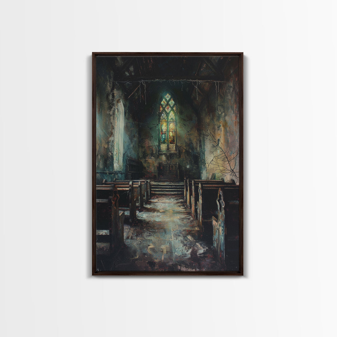 Victorian Haunted Church Framed Canvas Print, Halloween Oil Painting, Halloween Decor Wall Art, Spooky Season Dark Academia Decor