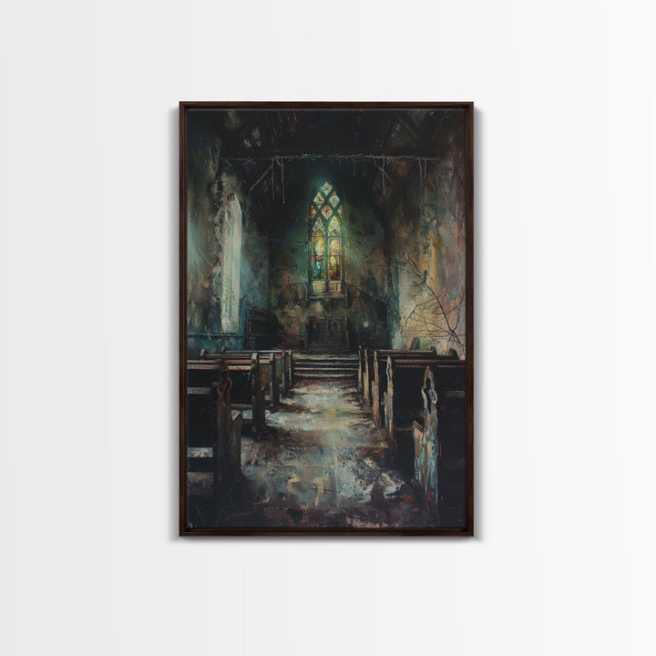 Victorian Haunted Church Framed Canvas Print, Halloween Oil Painting, Halloween Decor Wall Art, Spooky Season Dark Academia Decor