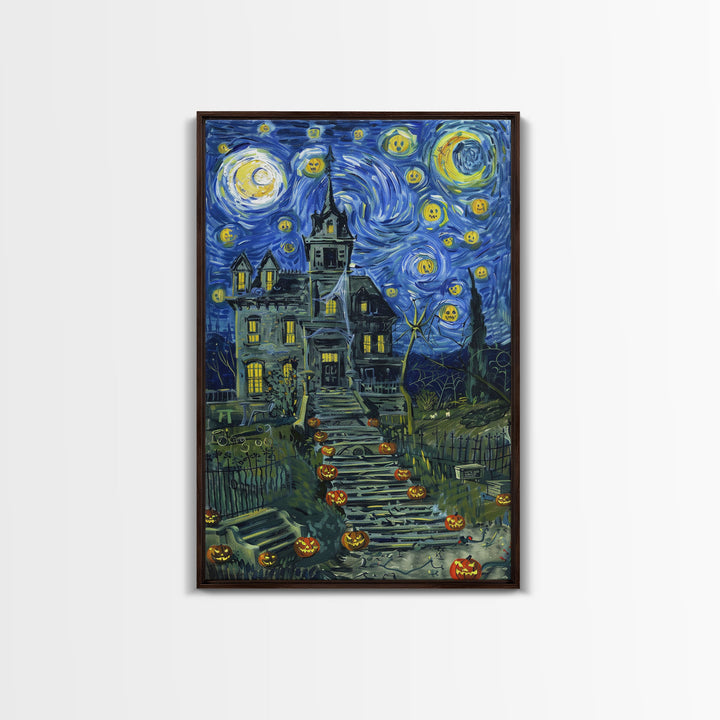 Starry Night Inspired Haunted Cemetary, Halloween Decor / Hallowen Wall Art / Halloween Props