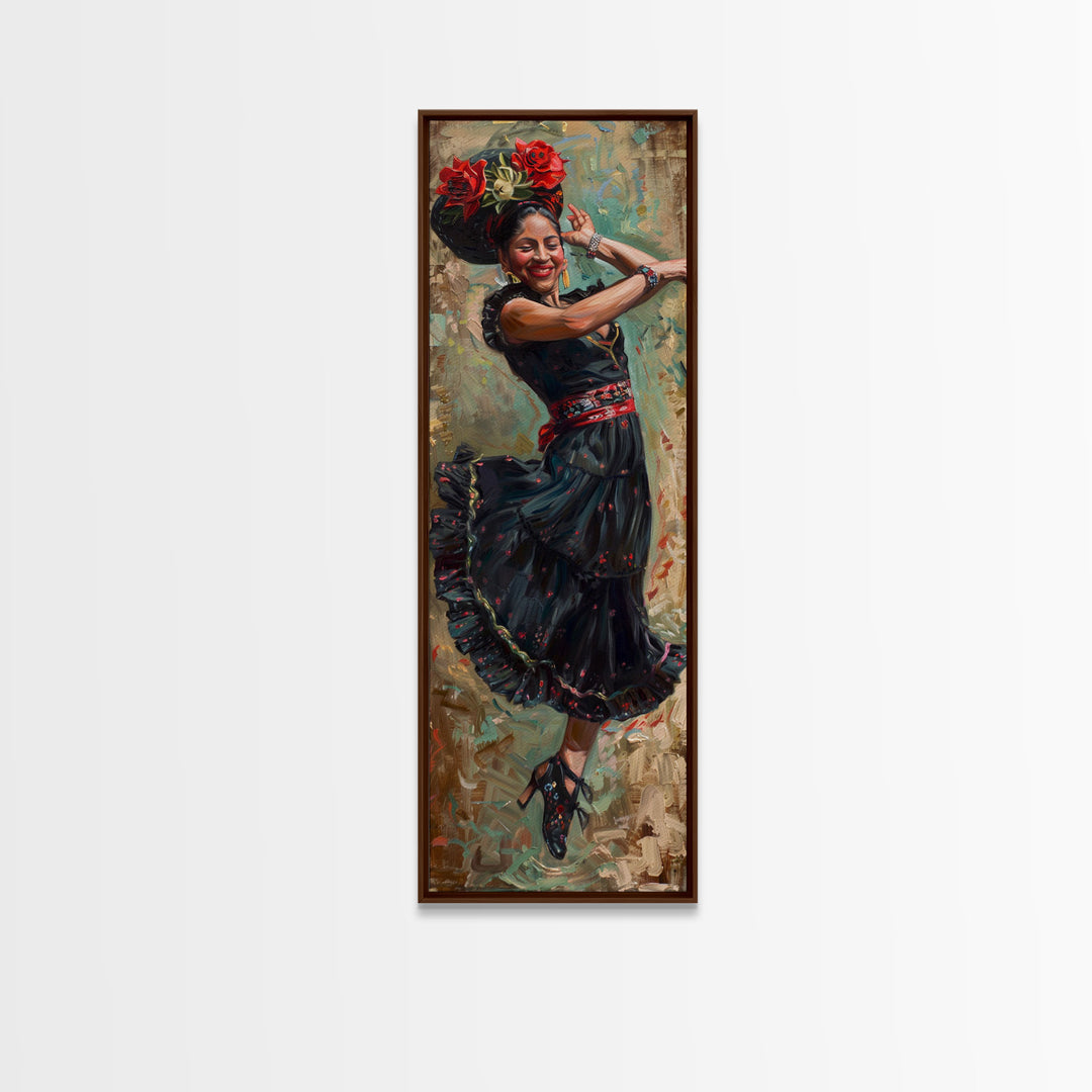 Mexican Inspired Textured Canvas Art of Flamenco Dancer, Spanish Oil Painting, Oversized Vintage Canvas Art Print, Tall and Narrow Art