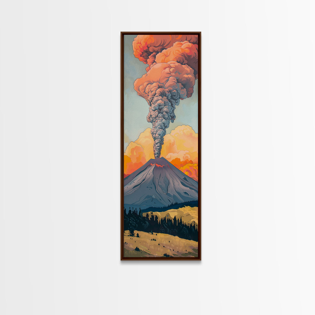 Colorful Volcano Eruption Printed on Framed Canvas, Vertical Landscape Art Print, Mountain Wall Art, 3D Canvas Art, Vertical Office Art