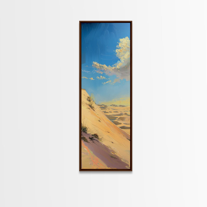 Vertical Canvas Painting of Sand Dunes in Desert Landscape, Framed Oversized Wall Art on Canvas, Tall and Narrow Living Room Wall Art