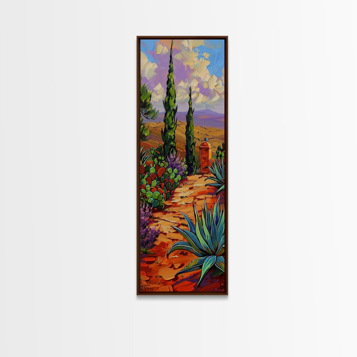 Tall Narrow Canvas Oil Painting of Tuscan Landscape Framed, Mountain Wall Art for Bedroom, Contemporary Art for Kitchen and Living Room