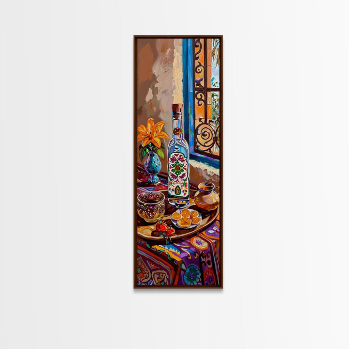 Tuscan Kitchen Wall Art Print Framed on Canvas, Tall Narrow Mediterranean Art, Housewarming Gift, Textured Oil Painting , Modern Art Print