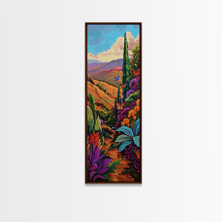 Colorful Landscape Art, Mountain Wall Art Print, Botanical Art for Kitchen, Impasto Canvas Painting Framed and Printed, Modern Wall Art