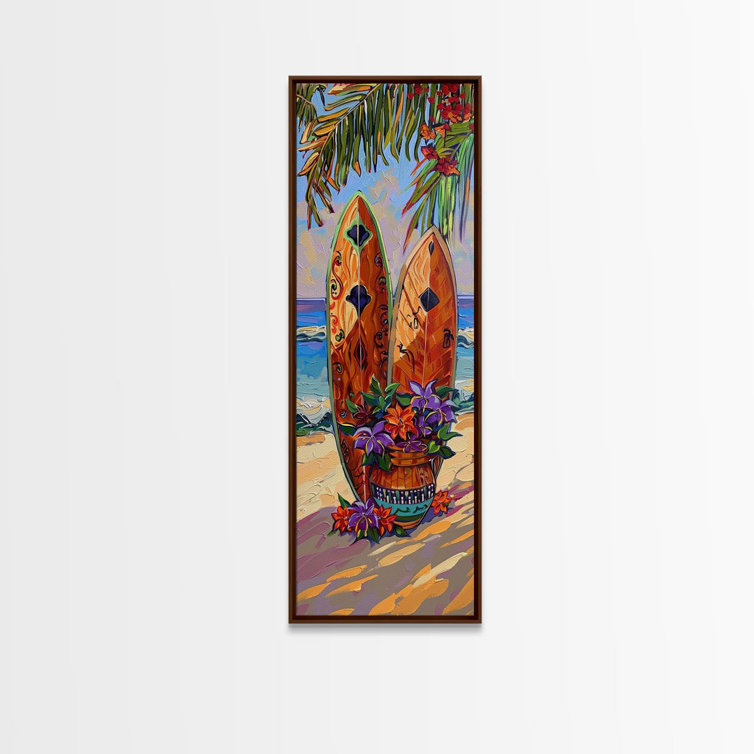 Vertical Coastal Art Print for Beach House, Tropical Beach Art Framed and Printed on Canvas, Wall Art for Living Room, Acrylic Painting