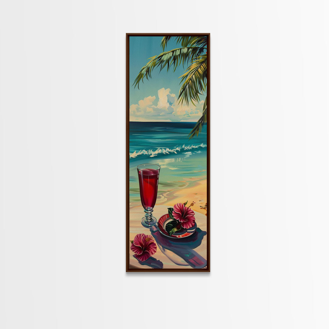 Tropical Landscape Coastal Art Canvas Framed, Beach Art for Living Room, Oversized Wall Art for Living Room, Tall and Narrow Wall Art