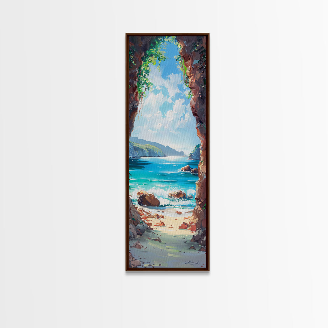 Oversized Vertical Beach Coast Wall Printed Framed, Canvas Coastal Art, Tropical Wall Art Print, Contemporary Art for Office, Gift for Her