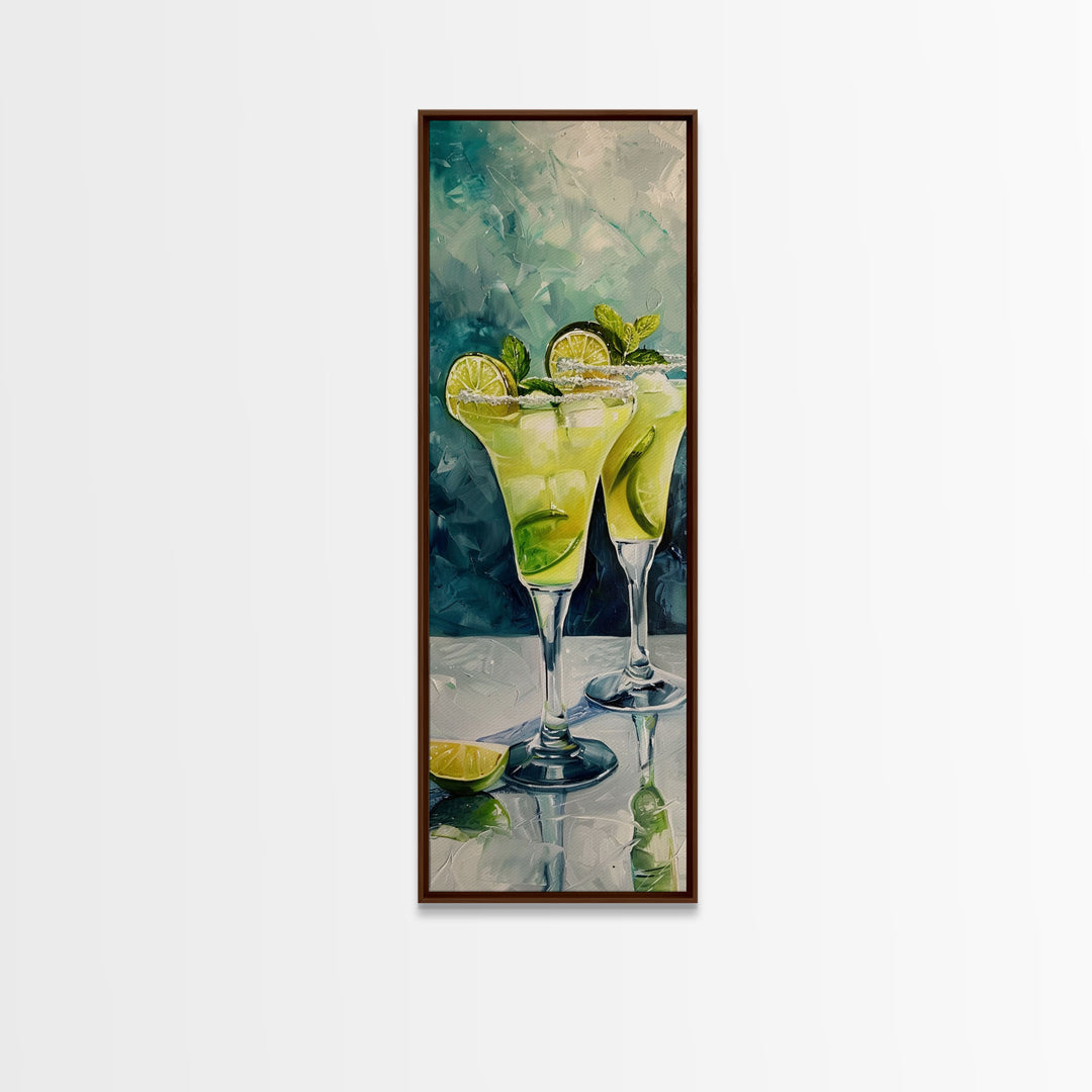 Vertical Martini Wall Art Framed and Printed on Canvas, Oversized Martini Poster, Bar Art Painting, Textured Painting, Kitchen Wall Art