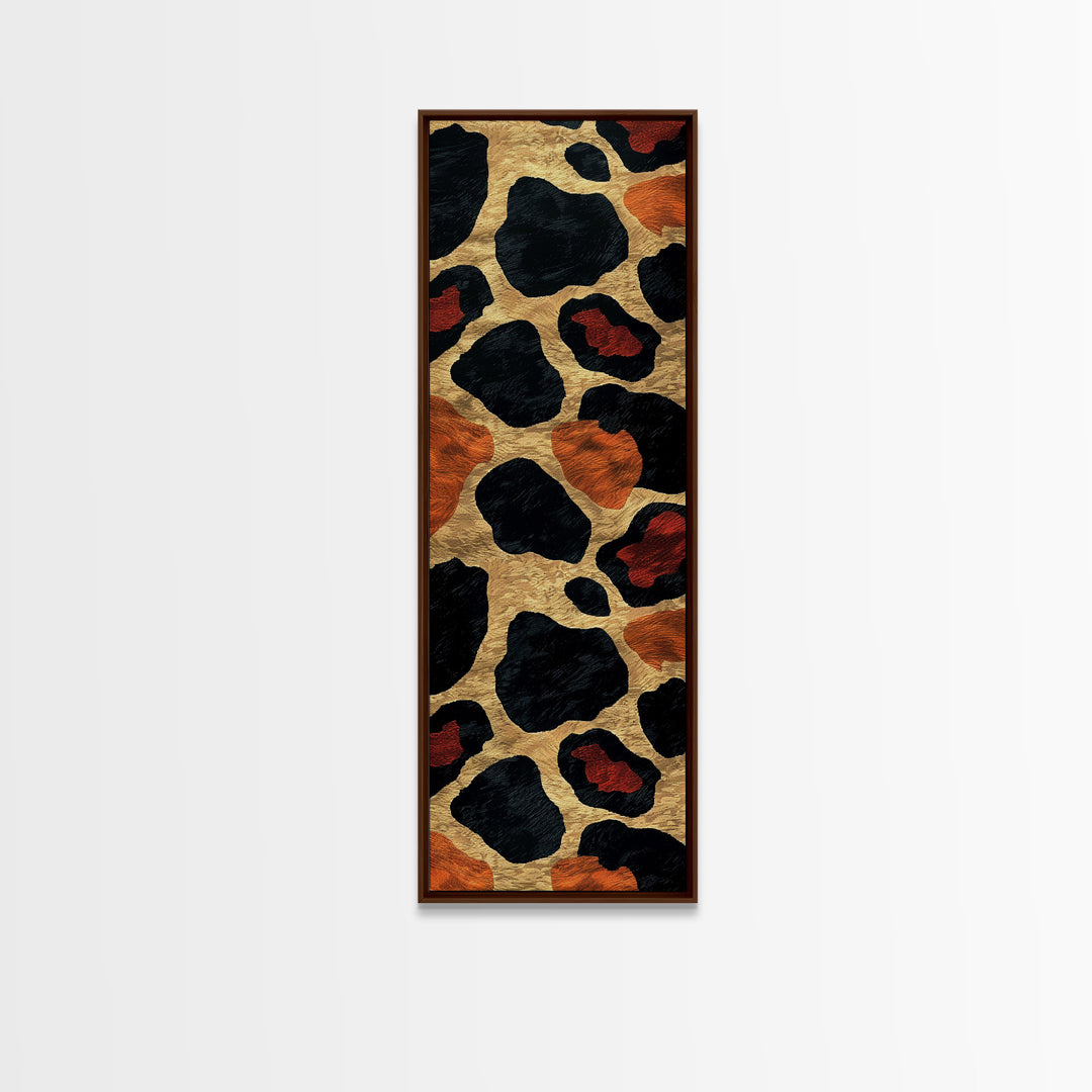 Textured Leopard Print with Red Accents - Framed Canvas Print, Midcentury Modern Wall Art, Skinny Art, Tall Art, Living Room Decor