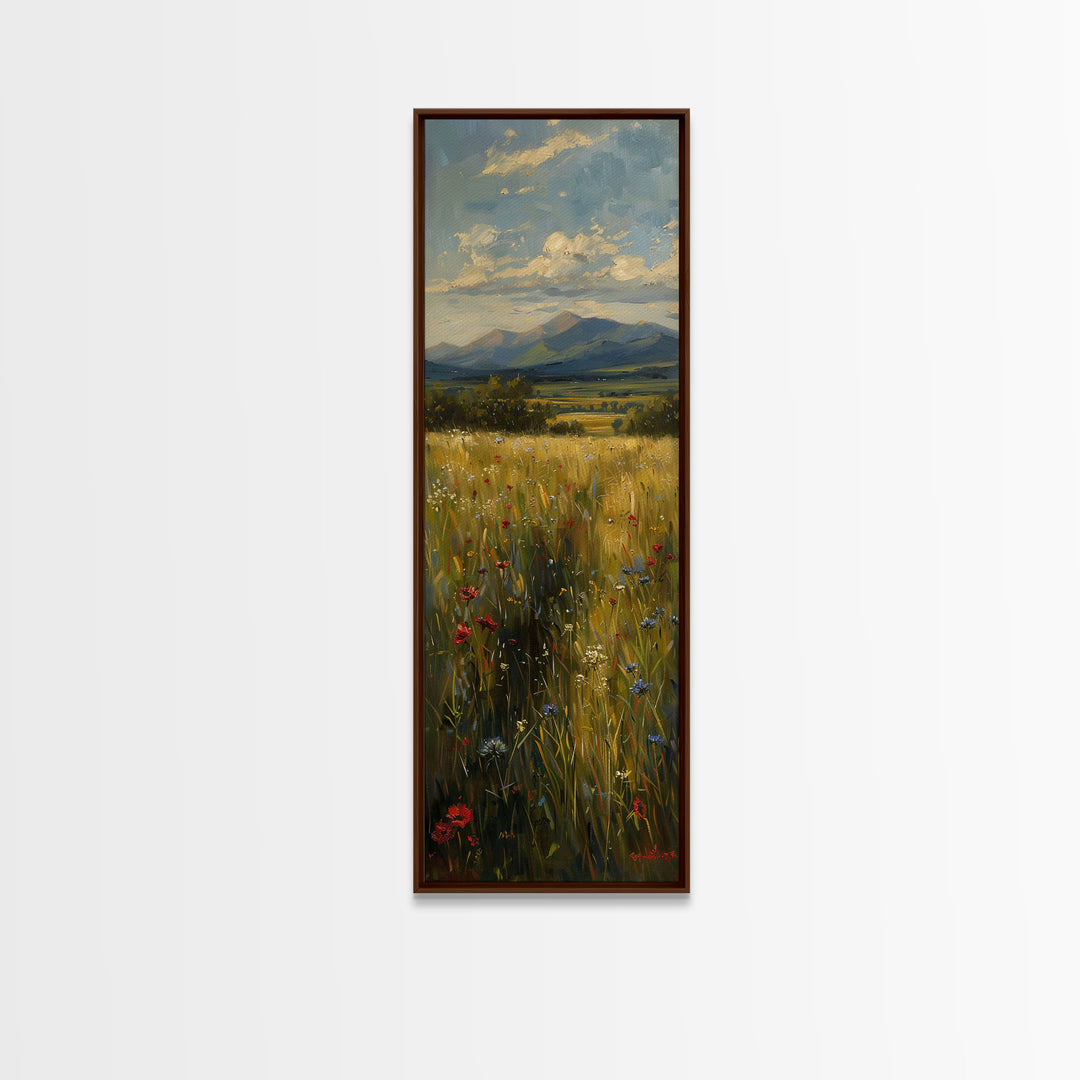 Wheat Fields At Sunset Framed Canvas Print - Beautiful Wall Art - Skinny Art - Tall Art - Statement Piece - Living Room Decor