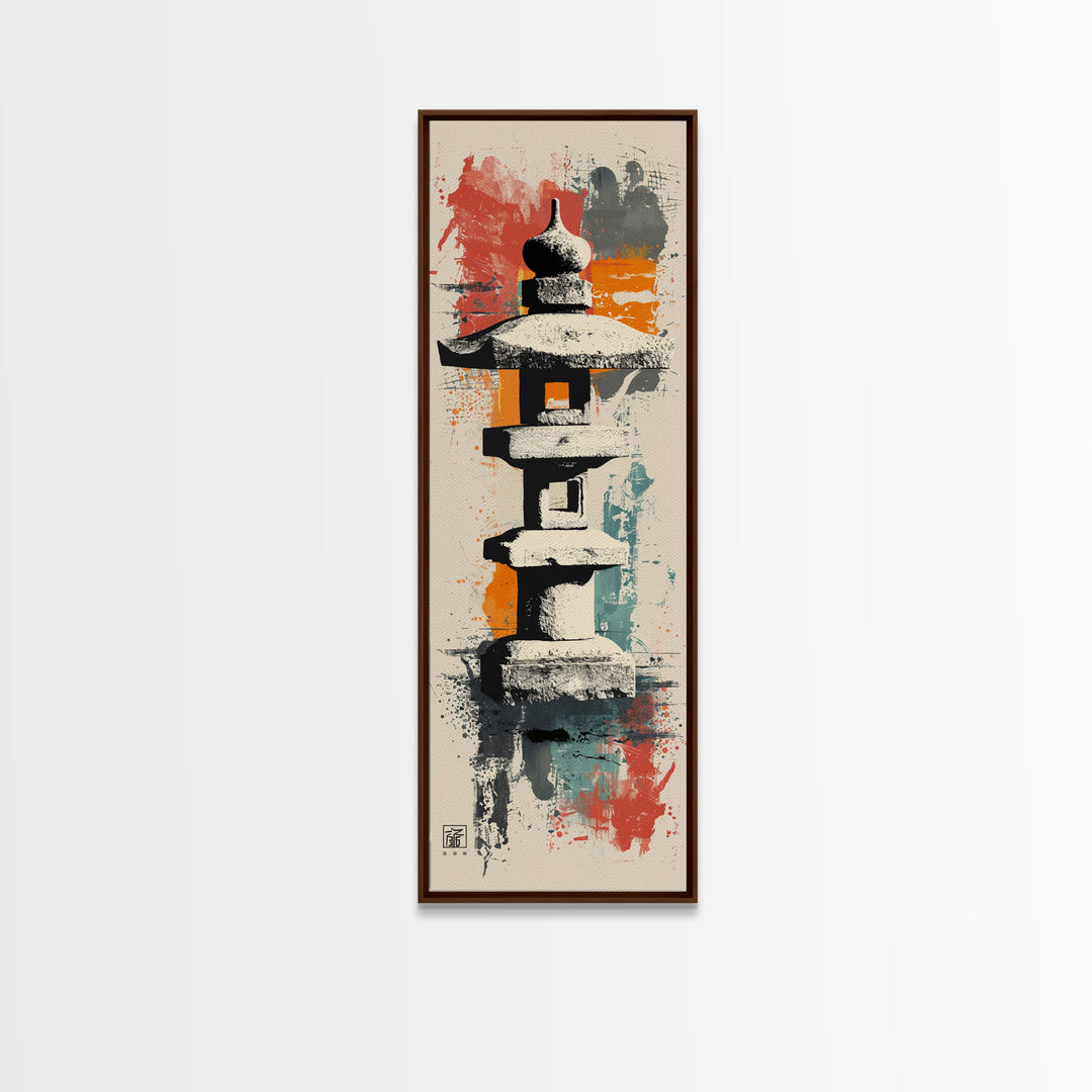 Zen Stone Lantern Skinny Art Tall Art Japanese Ukiyo-e Inspired Framed Canvas Wall Art