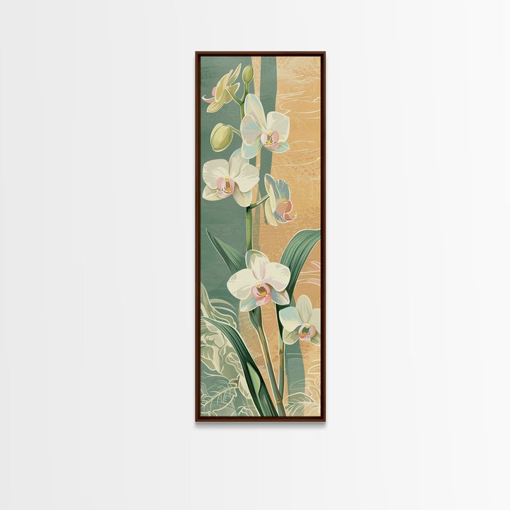 Skinny Art Tall Art Framed Canvas Print Orchids In Delicate Tones With Subtle Background Elements Ukiyo-e Japanese Style Art Wood Block Print