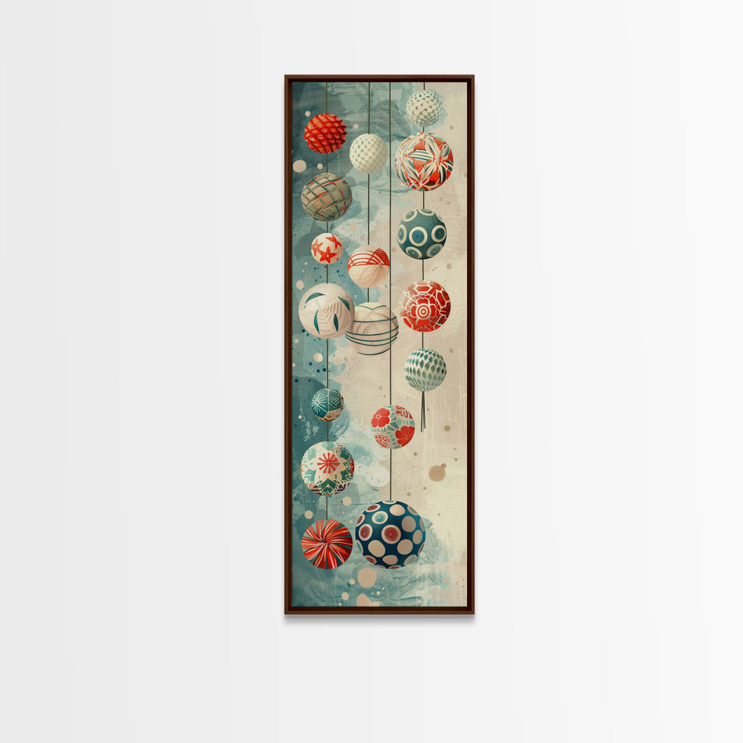 Skinny Art, Japanese Style Art, Hanging Lanterns Wood Block Print Framed Canvas Print Tall Art Ukiyo-e Art