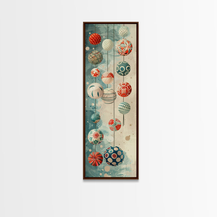 Skinny Art, Japanese Style Art, Hanging Lanterns Wood Block Print Framed Canvas Print Tall Art Ukiyo-e Art