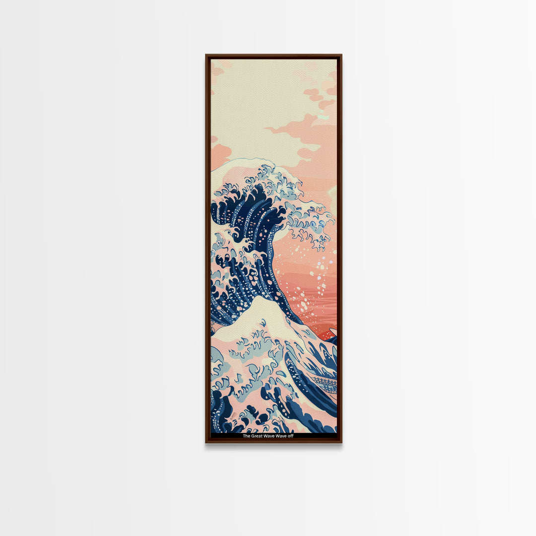 Skinny Tall Canvas Art Of The Great Wave In Soft Pastel Colors, Modern Framed Print Ideal For Feng Shui Wall Art, Japanese Style Art