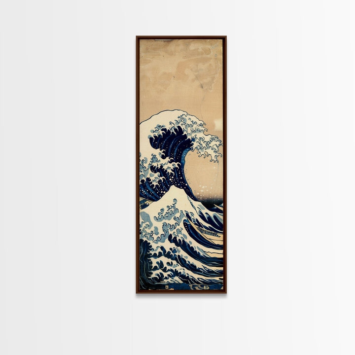 Skinny Art Tall Art Framed Canvas Print Japanese Style Art The Great Wave Off Kanagawa Wood Block Print Ukiyo-e Feng Shui Wall Art