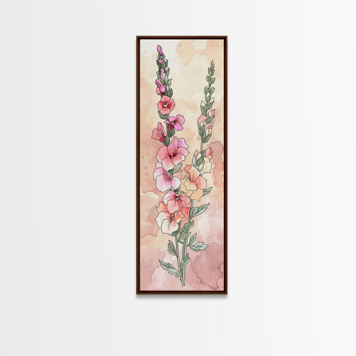 Vibrant Gladiolus Skinny Art Tall Art Japanese Ukiyo-e Inspired Floral Framed Canvas Print for Brightening Any Room