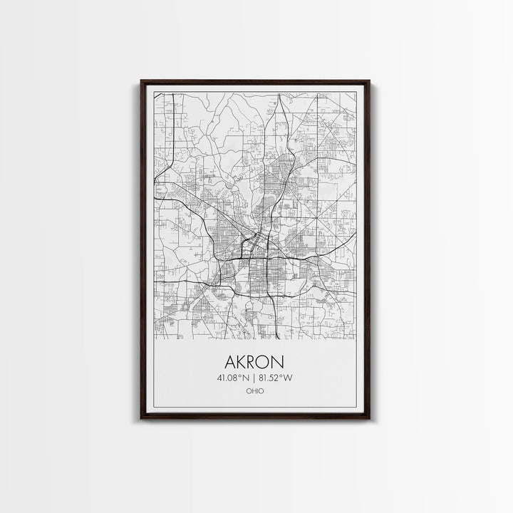 Akron Street Map, Akron Map, Map Wall Art, Office Wall Art, City Map Print, Minimalist, Modern Art, Wall Art, Canvas Print, Canvas Wall Art