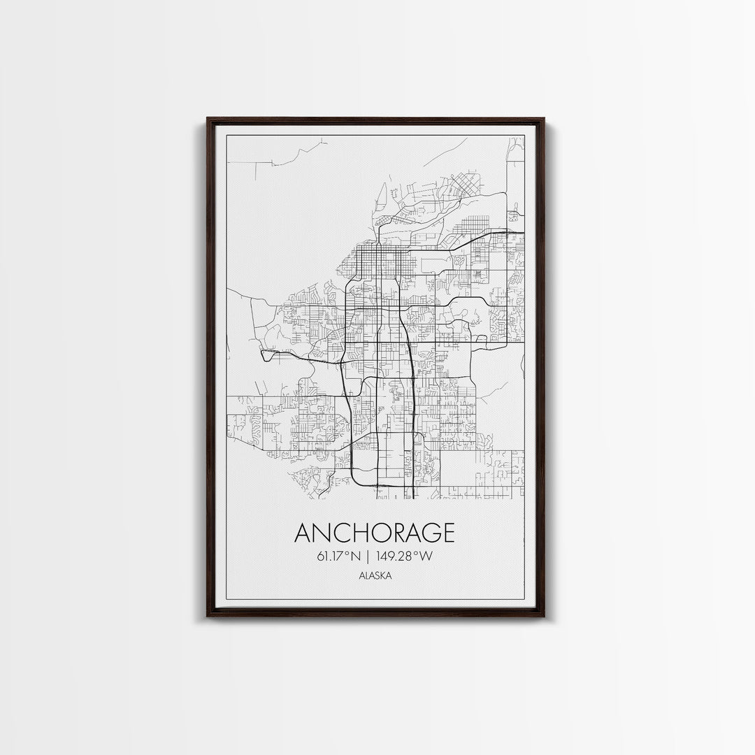 Anchorage Street Map, Alaska Map, City Map Wall Décor, Adventure Wall Art, Minimalist, Modern Art, Wall Art, Canvas Print, Canvas Wall Art