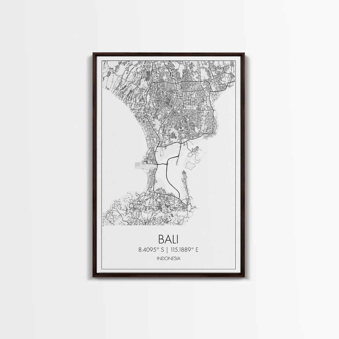 Bali Street Map, Indonesia Map, Asian City Wall Art, Travel Gift, Living Room Art, Minimalist Art, Wall Art, Canvas Print, Canvas Wall Art