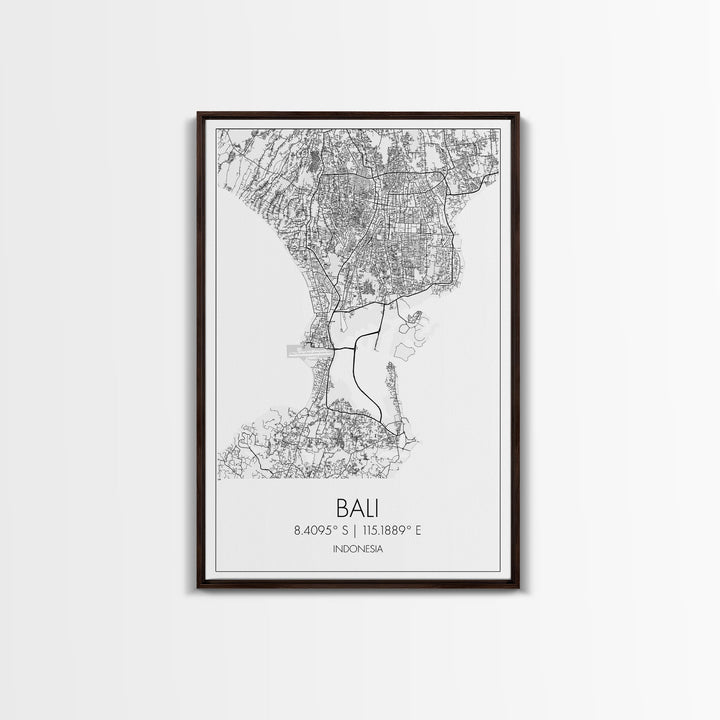 Bali Street Map, Indonesia Map, Asian City Wall Art, Travel Gift, Living Room Art, Minimalist Art, Wall Art, Canvas Print, Canvas Wall Art