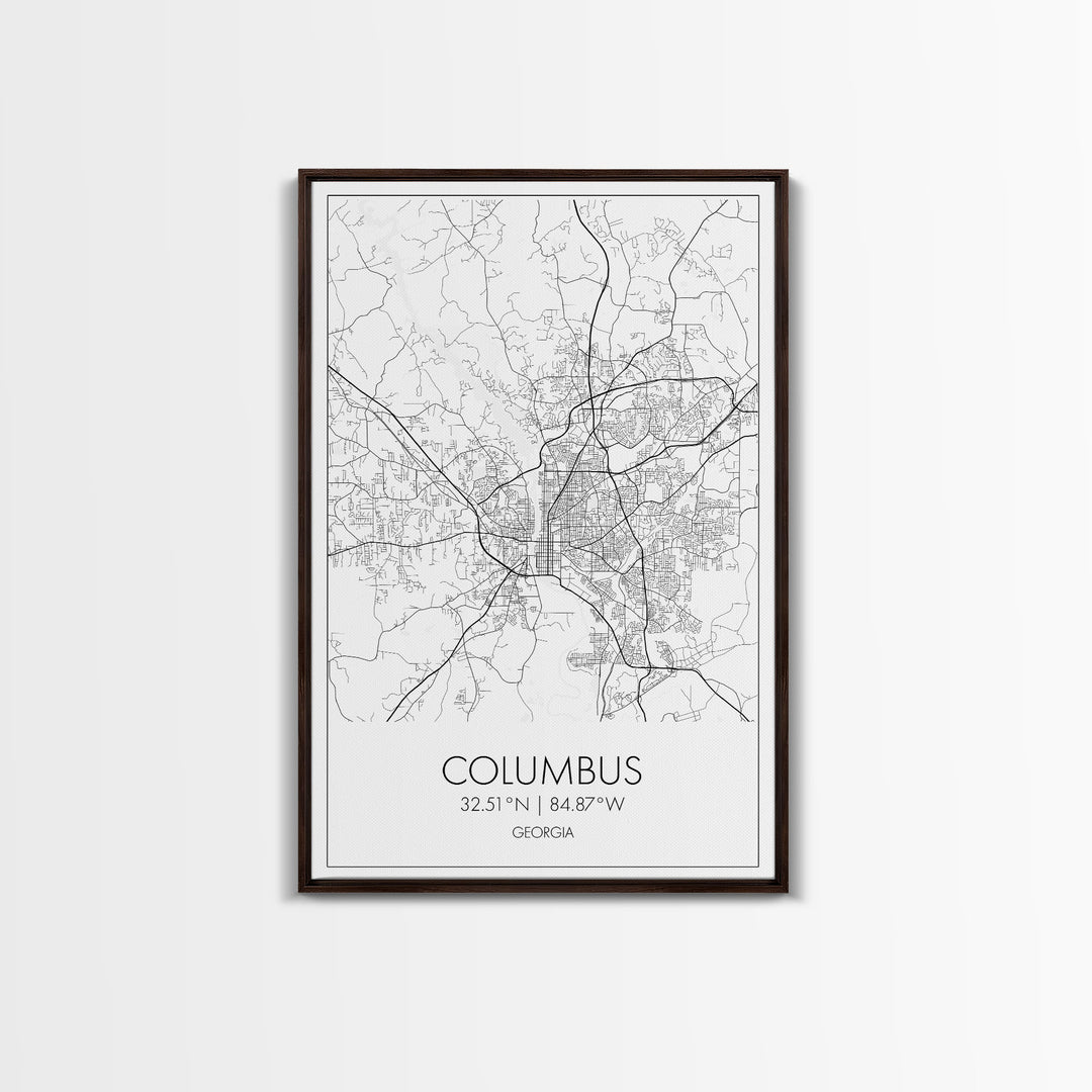 Columbus Street Map, Georgia Map, City Map Art, Minimalist Art, Wall Art, Canvas Print, Canvas Wall Art, City Wall Art, Travel Wall Print