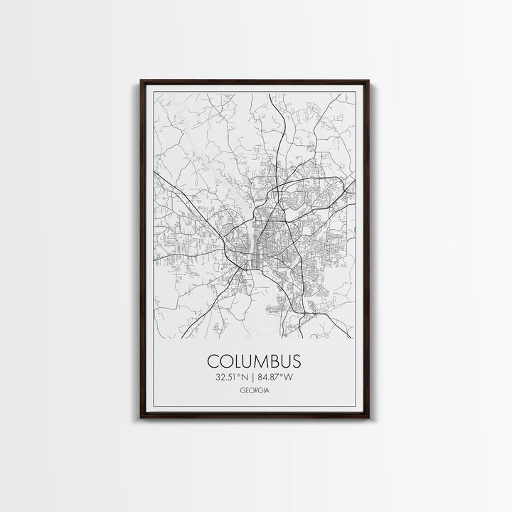 Columbus Street Map, Georgia Map, City Map Art, Minimalist Art, Wall Art, Canvas Print, Canvas Wall Art, City Wall Art, Travel Wall Print