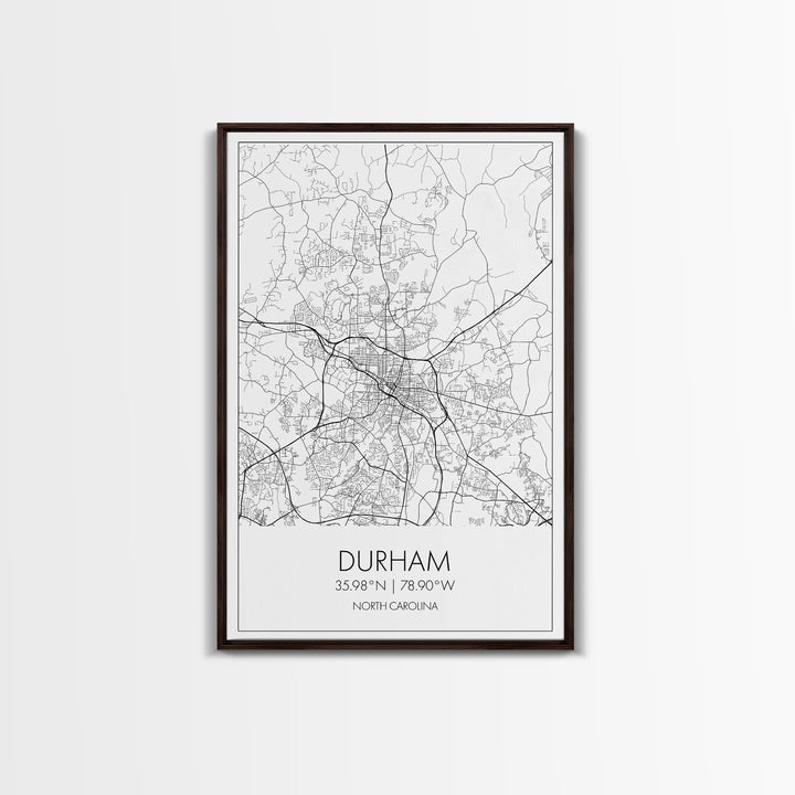 Durham Street Map, North Carolina Map, City Map Art, Minimalist Art, Wall Art, Canvas Print, Traveler Gift, Travel Wall Décor